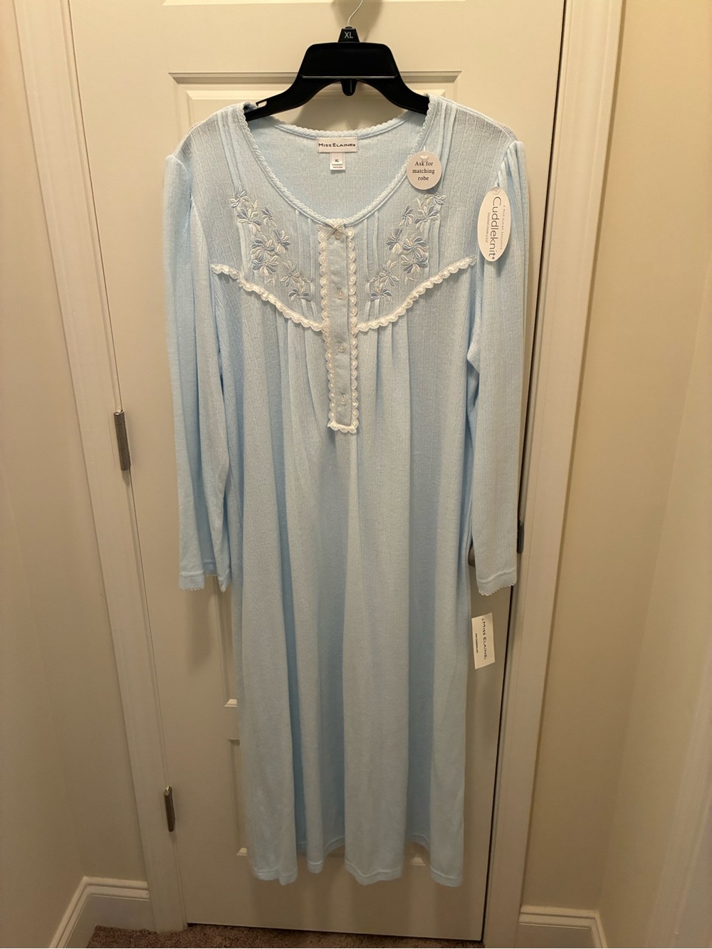 Miss Elaine Light Blue Embroidered Long Nightgown